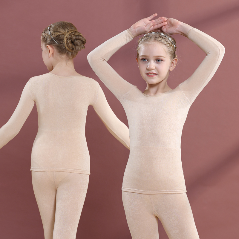 肉色舞蹈服儿童女隐身衣打底衫加绒加厚跳舞练功女童冬季保暖套装