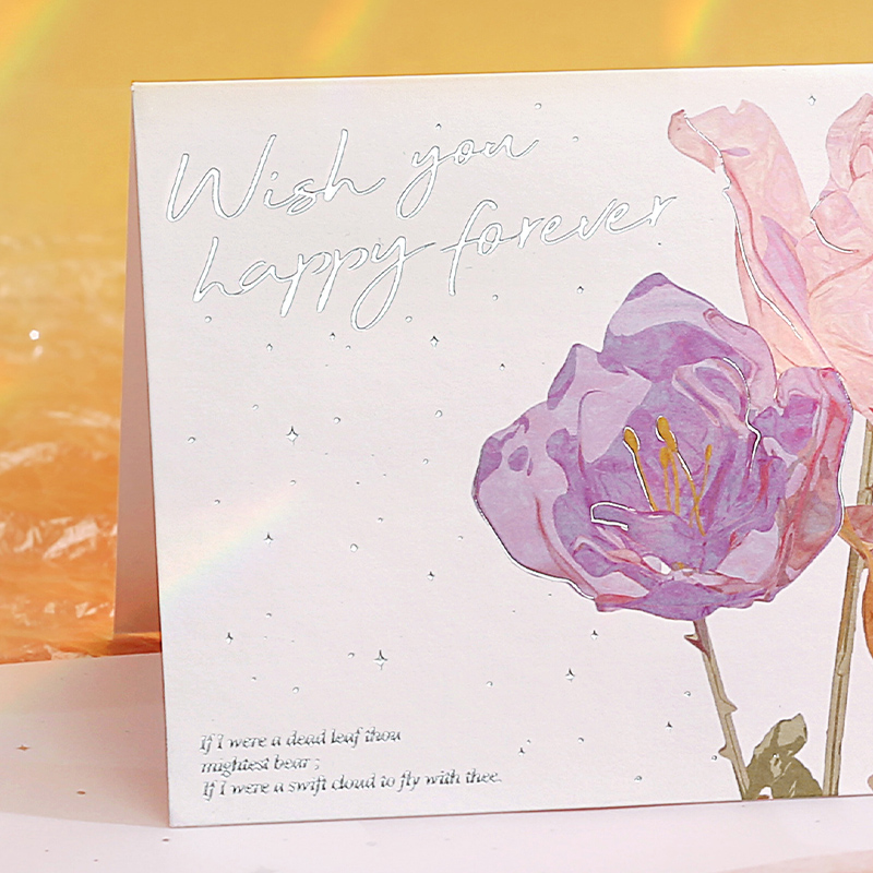 手绘植物花语烫金折叠贺卡想象一朵未来的花对折卡片教师节礼物高级感留言卡生日贺卡感恩卡diy礼品卡母亲节