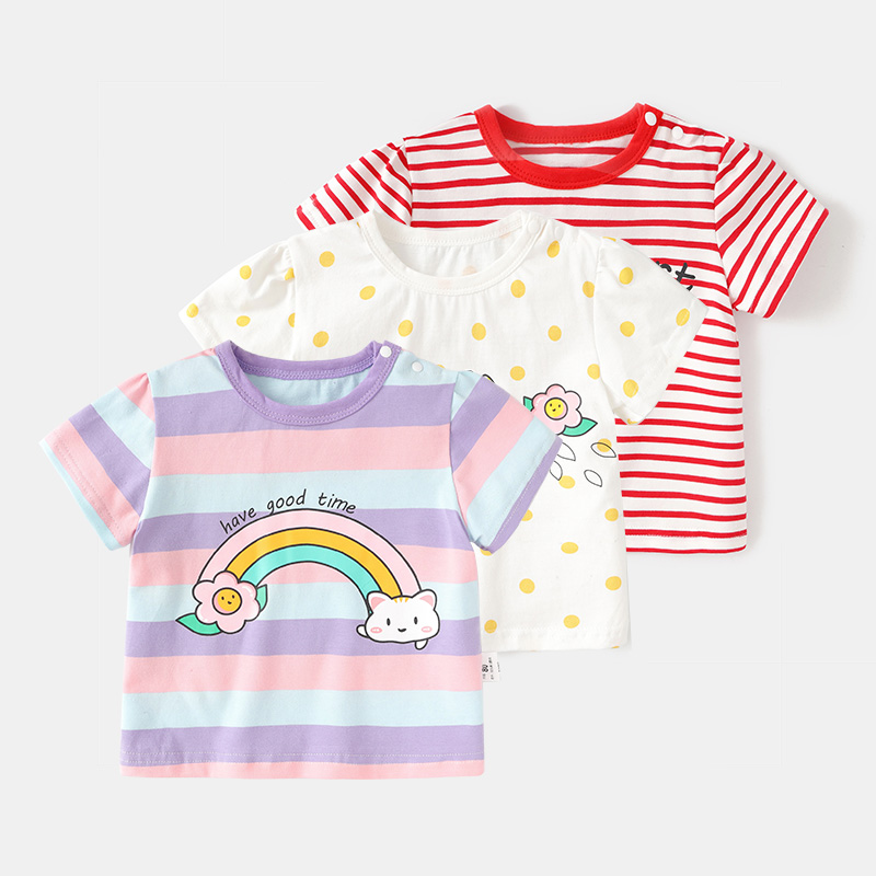 婴儿衣服休闲1-3岁卡通印花短袖T恤夏装女童女宝宝小童儿童上衣
