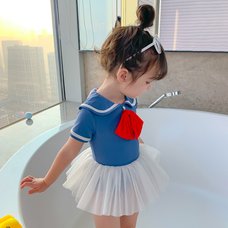 韩国儿童泳衣女孩可爱公主风蓬蓬裙式宝宝连体游泳衣女童仙女泳装