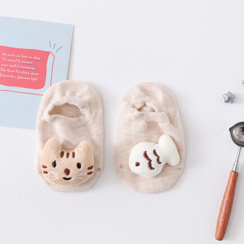 立体新生婴儿袜子春秋纯棉0-1宝宝室内防滑地板袜公仔袜2-3岁船袜