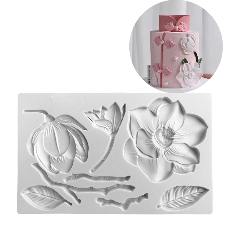 干佩斯 荷花翻糖硅胶模具花卉浮雕蛋糕装饰模具DIY烘培用具