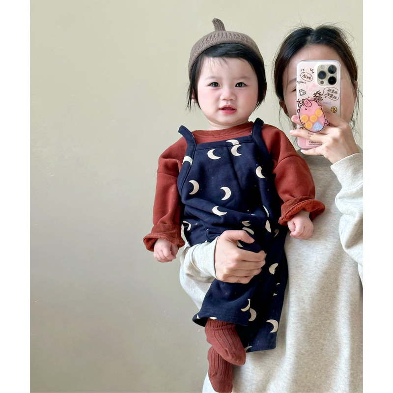 2024春秋套装韩版婴儿背带连体裤子女宝宝洋气字母卫衣两件套外出
