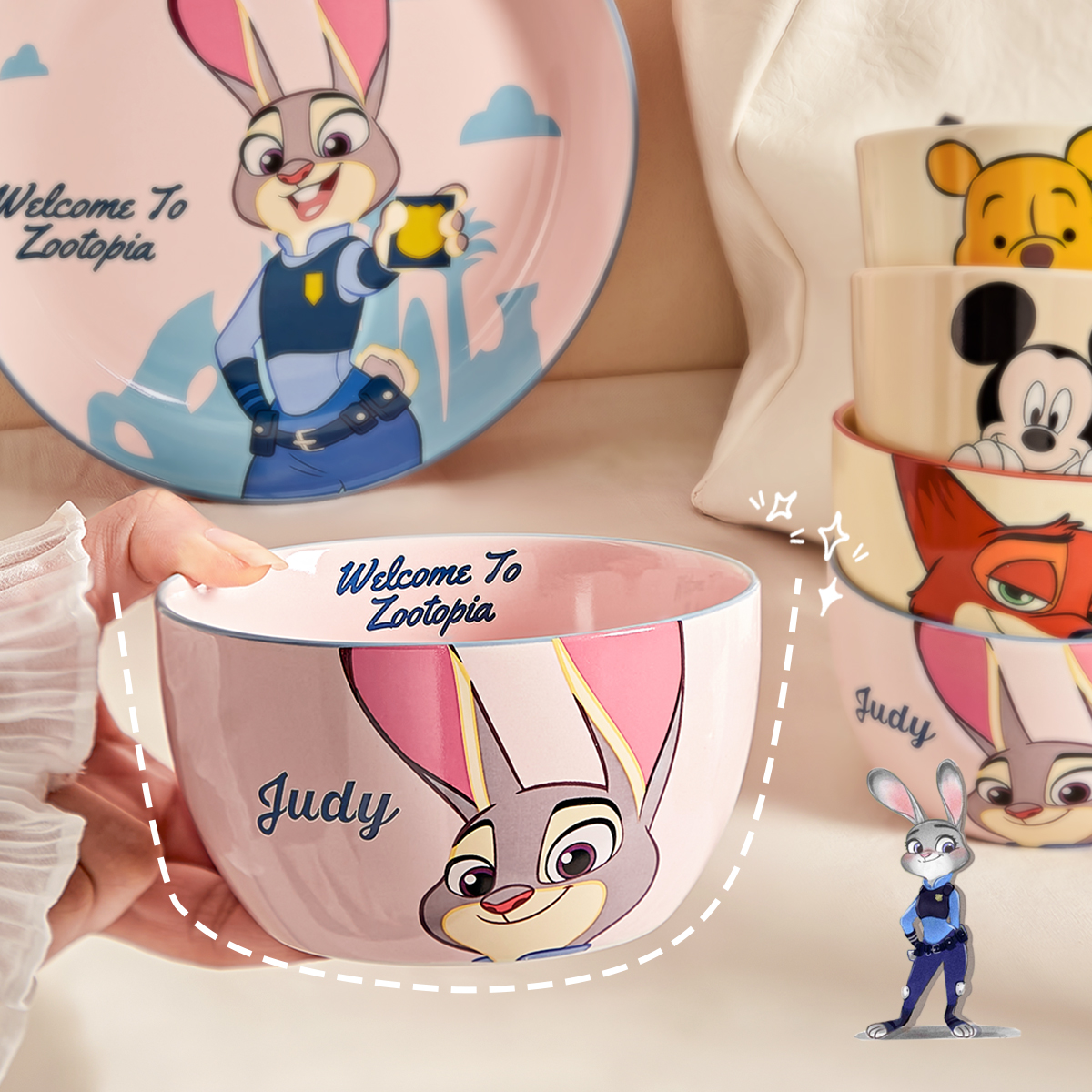 迪士尼餐具儿童碗家用2024新款可爱宝宝专用吃饭碗卡通陶瓷小碗碟
