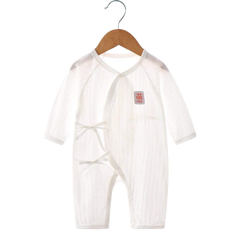 日本进口婴儿连体衣夏季薄款无骨新生儿纯棉哈衣长袖宝宝空调服