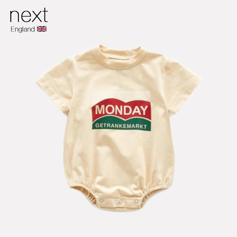 英国NEXT婴儿连体衣夏季男女宝宝字母图案印花潮流纯棉三角爬爬服