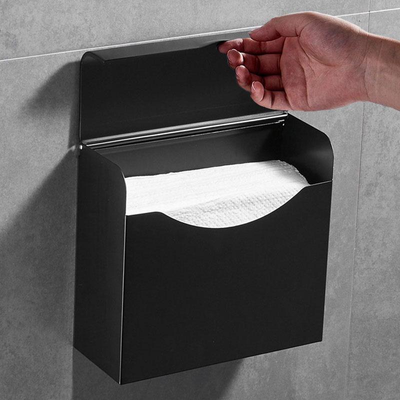 厕纸盒卫生间黑色纸巾盒加大老式手纸平板纸草纸收纳盒免打孔防水