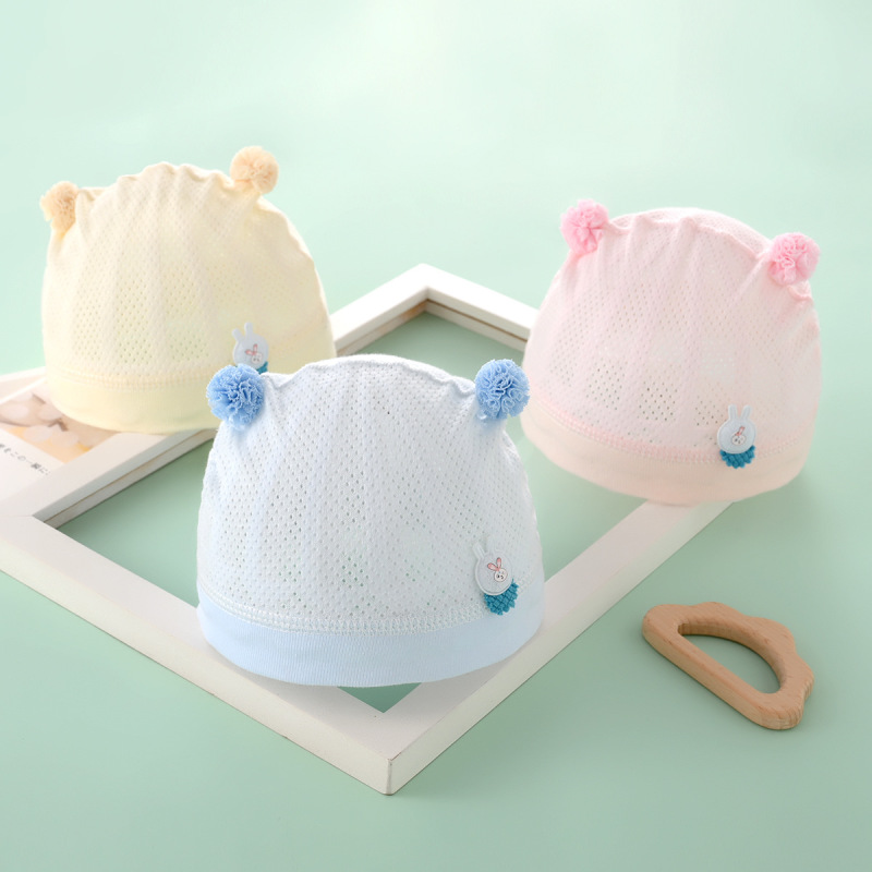 新生儿帽子婴儿夏季单层薄款网孔初生男女宝宝0-3个月满月网眼帽1