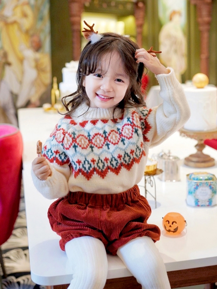 针织儿童秋冬女童毛衣新白色打底衫红色新款装年宝加绒加厚韩版女