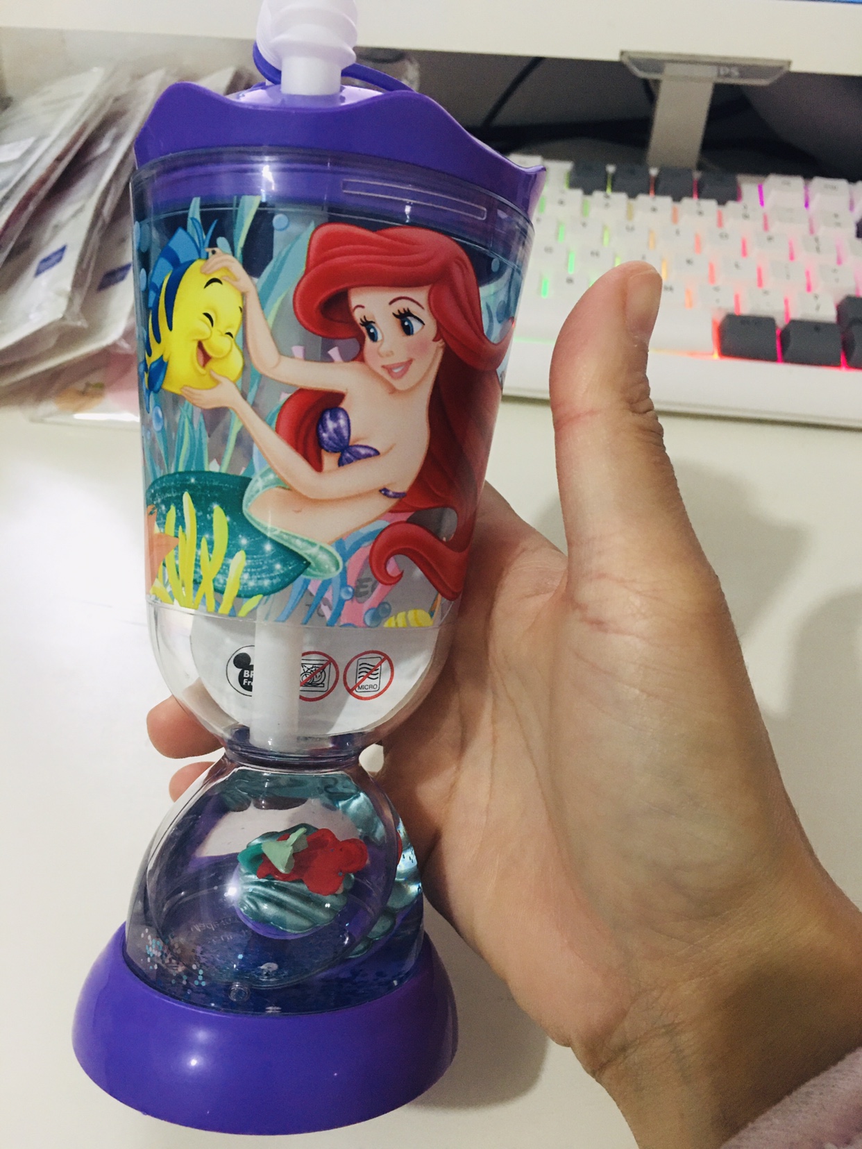 日本进口 迪士尼 美人鱼 公主 造型 水杯 KC