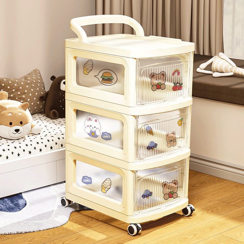 直供小推车零食置物架婴儿用品收纳柜落地可移动抽屉式宝宝玩具储