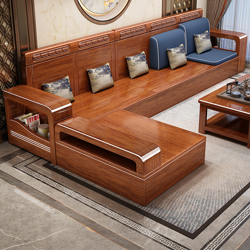 新中式胡桃木全实木沙发工厂直销家用客厅储物沙发小户型特价沙发