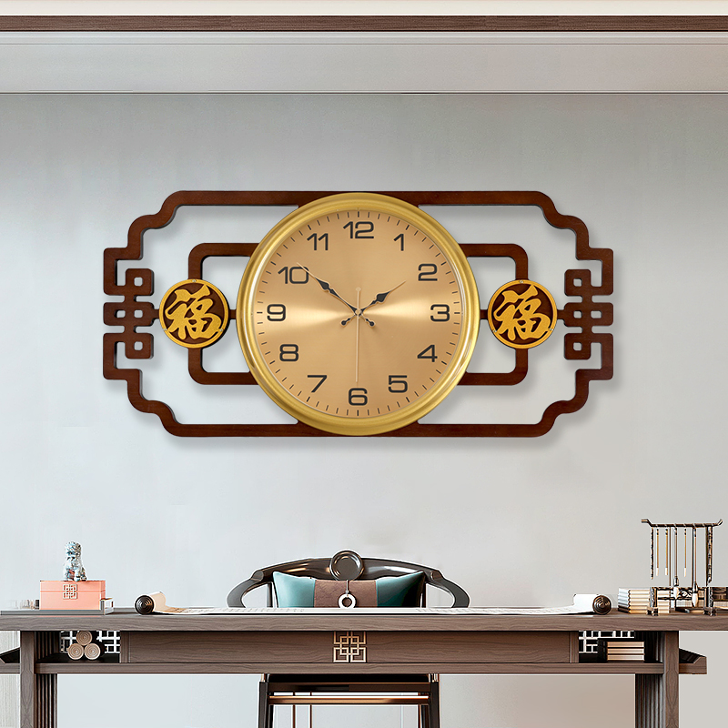 新中式木质挂钟客厅静音家用时尚挂表中国风时钟简约古典大气钟表