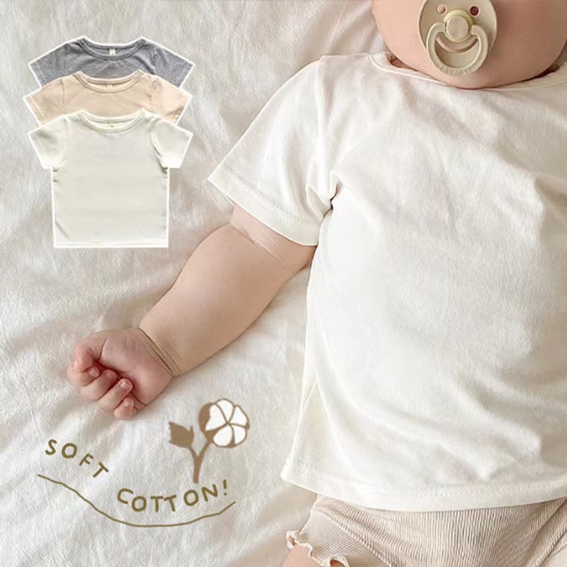 可可妈宝宝纯棉短袖纯色打底衫白色婴儿上衣夏款小童薄款圆领T恤