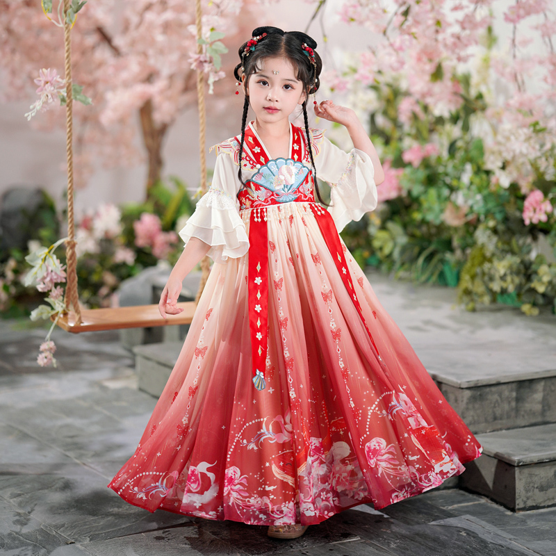 儿童古装汉服新中式女童超仙飘逸襦裙小女孩中国风唐装公主裙夏季