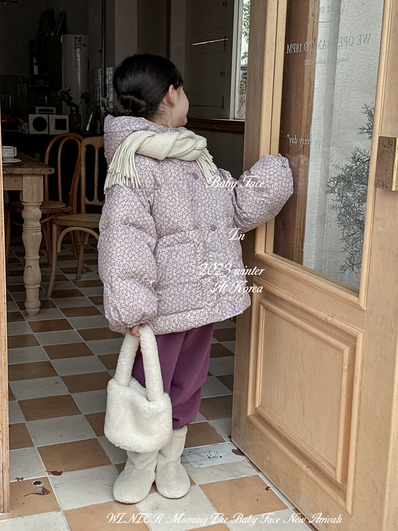 韩国版童装2023冬款女童可爱碎花连帽白鸭绒外套儿童羽绒服面包服