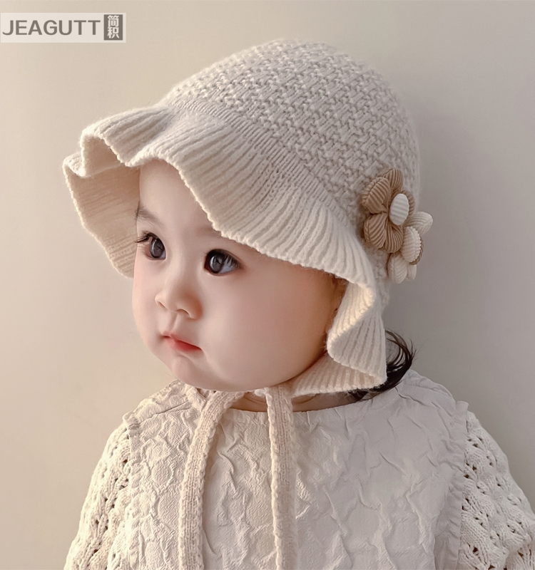 儿童帽子女孩秋冬季花边甜美公主婴儿帽子女童针织宝宝保暖毛线帽