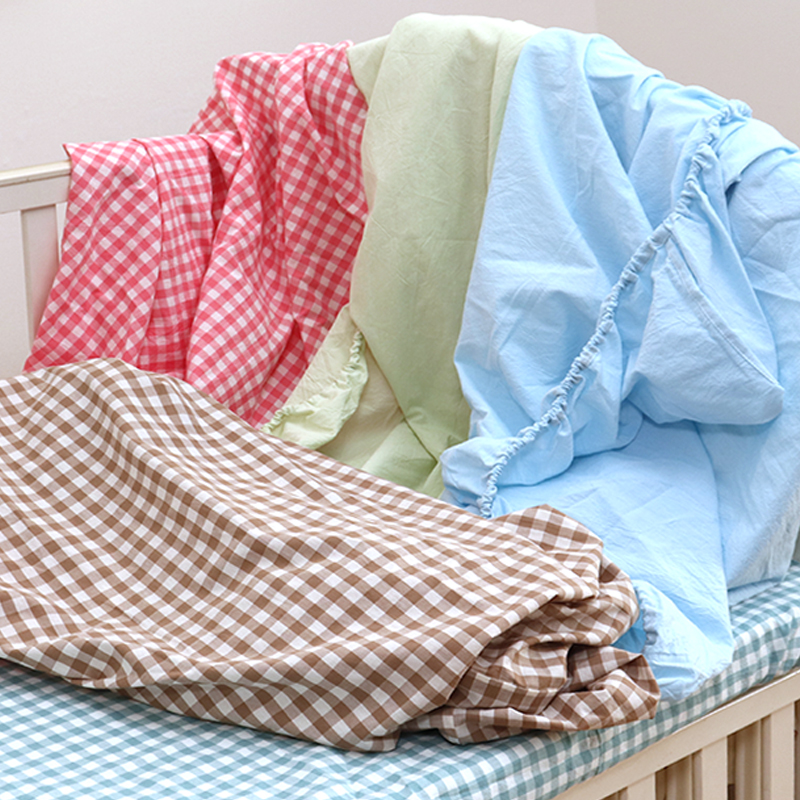 儿童床笠婴儿床床笠纯棉a类纯色格子宝宝拼接床床罩床单床垫套罩