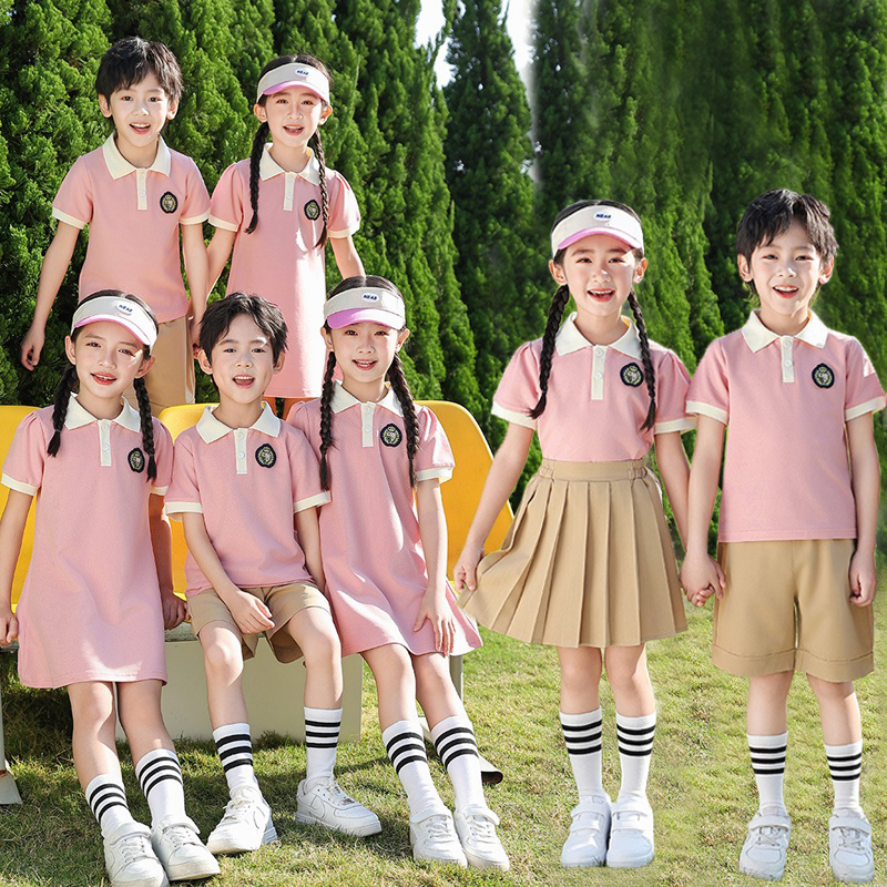 儿童节演出服学院风粉色校服套装小学生夏季新男女童班服幼儿园服