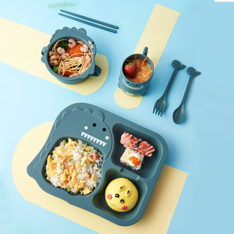 新款创意恐龙卡通儿童餐具碗筷套装宝宝辅食碗家用麦纤维盘子塑料