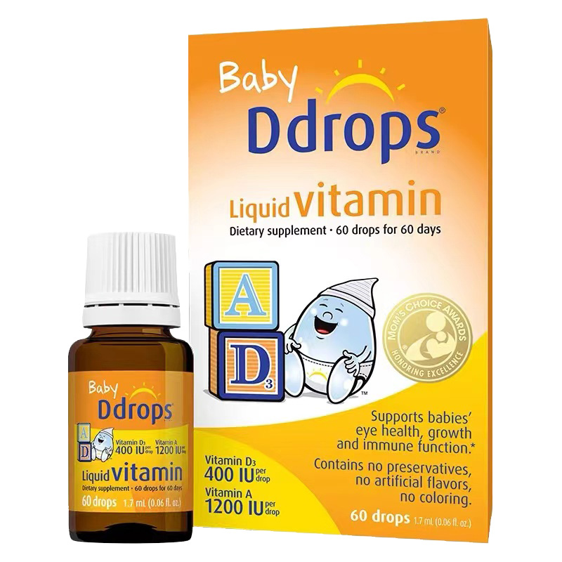 美国ddrops滴卓思维生素Ad3滴剂一岁以上婴幼儿童宝宝vd补钙维d