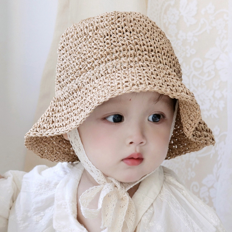ins韩国儿童草帽夏款宝宝遮阳帽婴幼儿出游洋气防晒帽沙滩渔夫帽