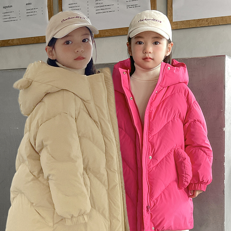 网红女童白鸭绒外套2023冬季新款韩版时尚羽绒服保暖加厚儿童面包