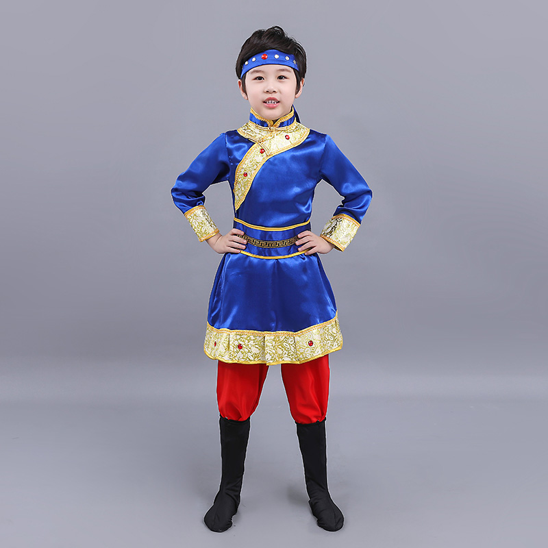 速发儿童演出服少数民族服装蒙古服装男女童蒙族服装裙袍藏服舞台