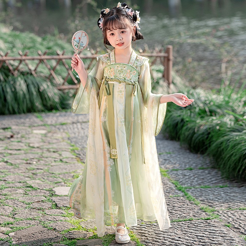 女童汉服短袖夏季薄款襦裙中国风儿童古装粉色公主裙唐装高端柠溪