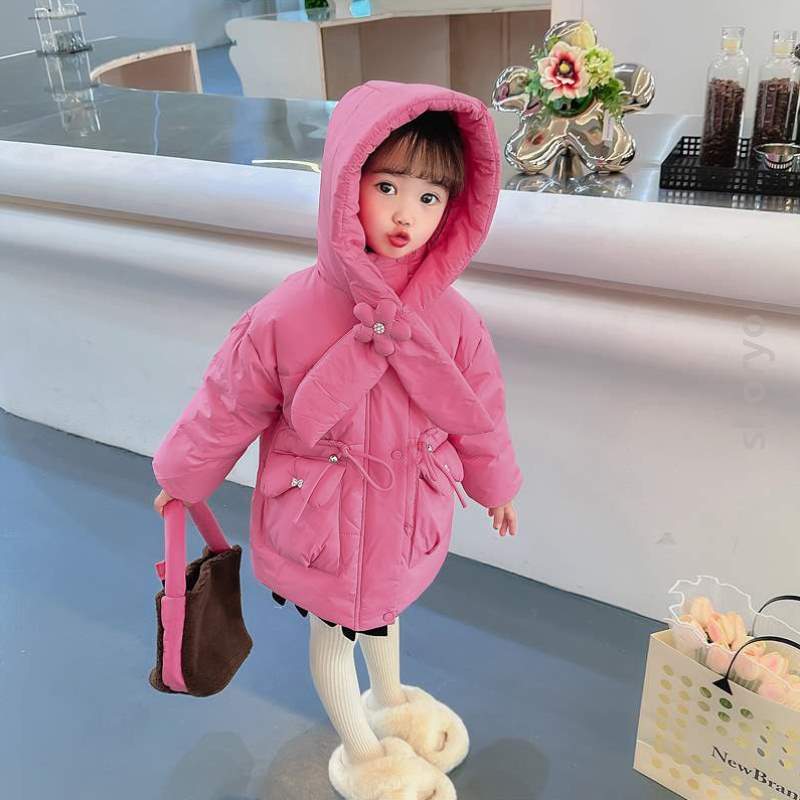 新款宝宝冬装2023韩版白羽绒服加厚儿童洋气女童&鸭绒中长款外套