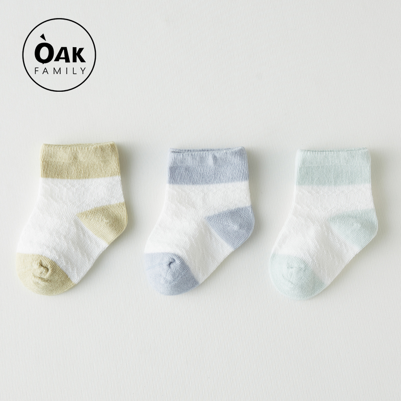 Oak Family儿童纯棉袜子夏季薄款透气0一3月男童女童婴儿短袜 3双