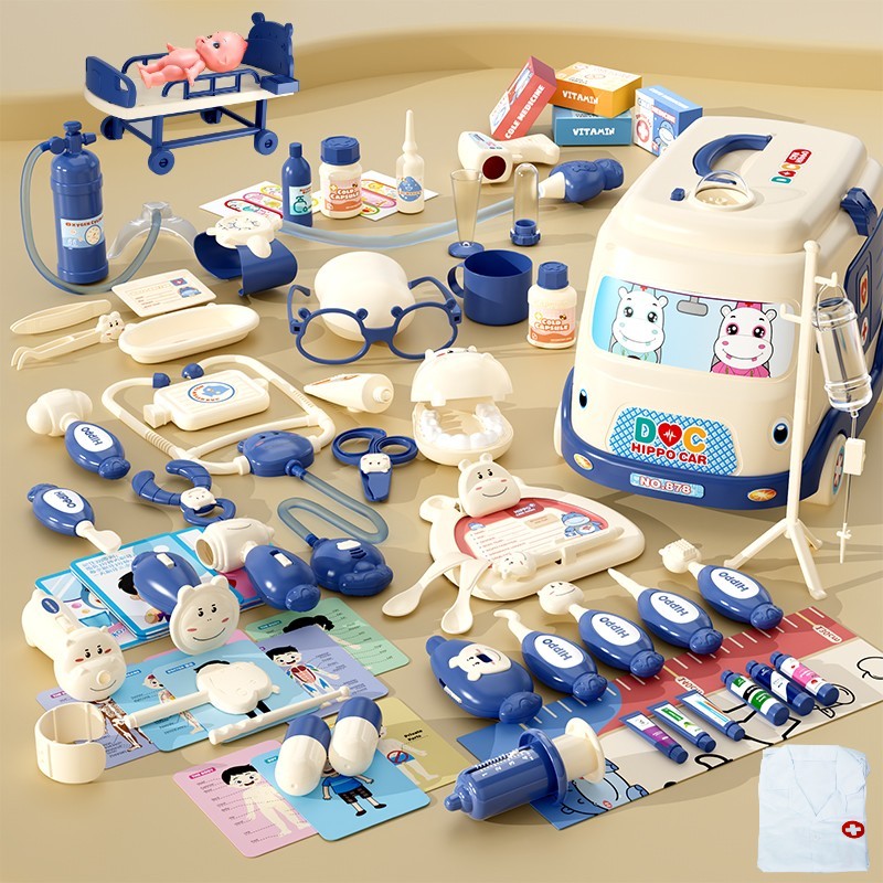 儿童仿真过家家医生玩具打针灯光救护车收纳盒可爱小护士医具套装
