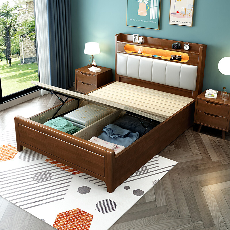 新品实木单人床1米气压高箱储物1.2小床成人1.35儿童床小户型1.5m