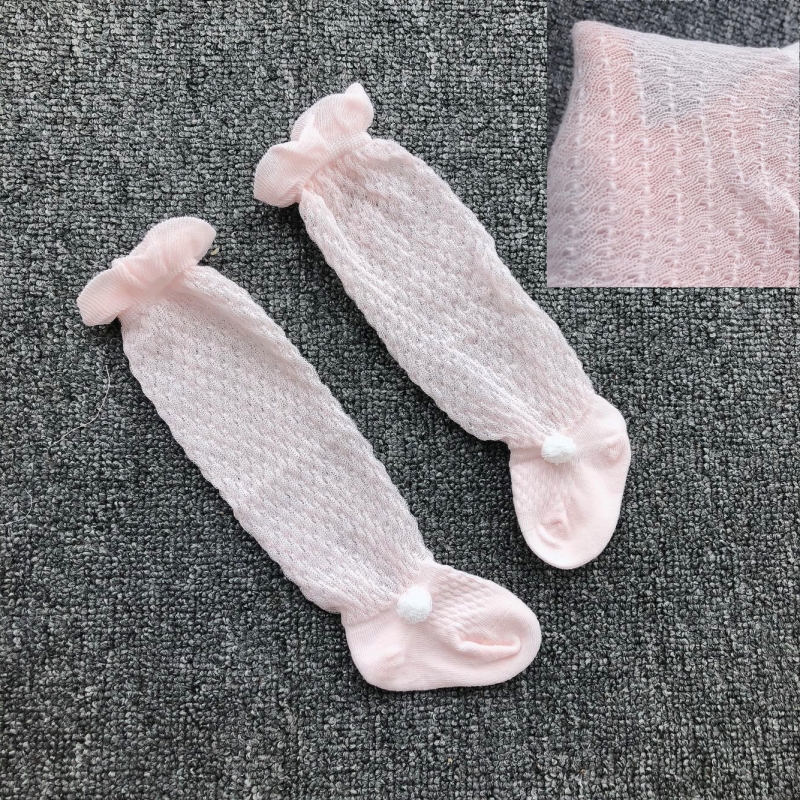 夏季网眼透气薄款婴儿袜子全棉女宝宝过膝高筒袜1长筒袜纯棉0-2岁