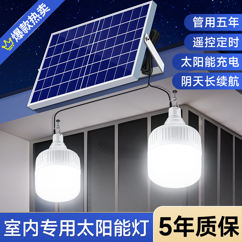 2024新款太阳能户外庭院路灯家用充电室内照明一拖二分体式吊灯泡