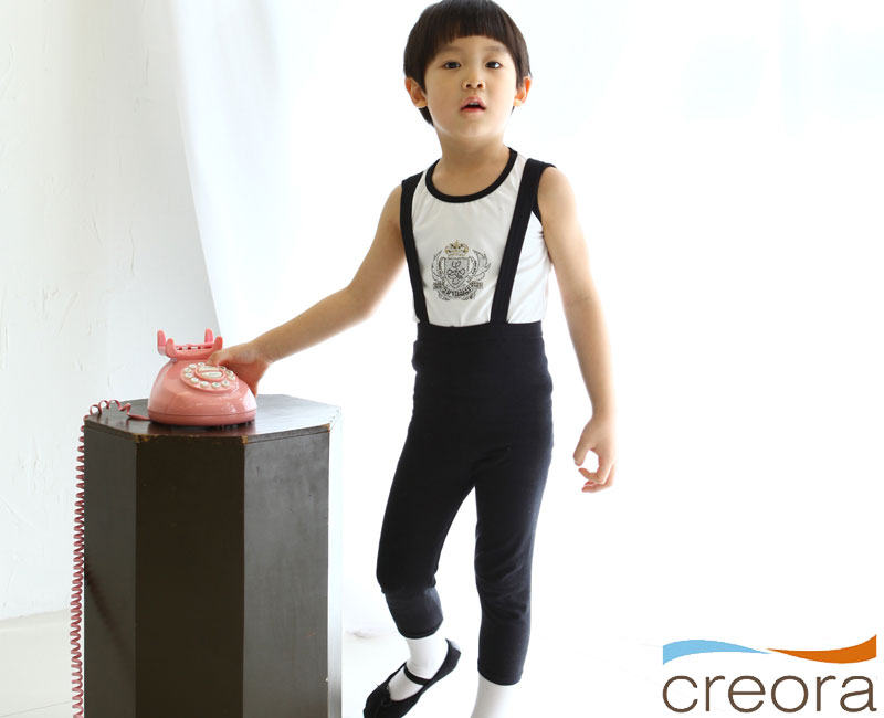 韩国进口正品儿童舞蹈演出练功服男孩打底服T恤黑背带裤少儿分体