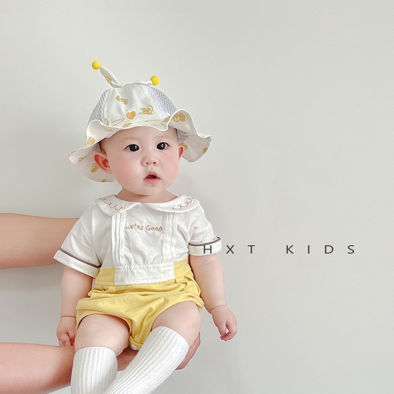 遮阳防晒婴儿帽薄款6-12个月婴幼儿宝宝镂空网面超萌荷叶边渔夫帽