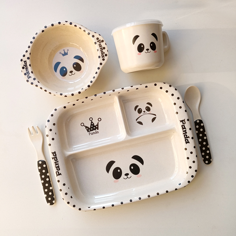 竹纤维熊猫儿童餐盘宝宝家用餐具通用分隔餐盘婴儿辅食碗叉勺水杯