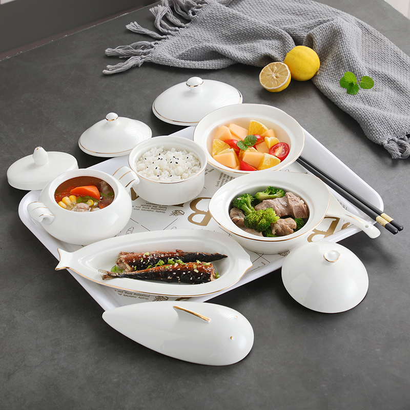 陶瓷月子餐具套装碗盘产妇专用带盖环保卫生月子餐一人份炖汤盅