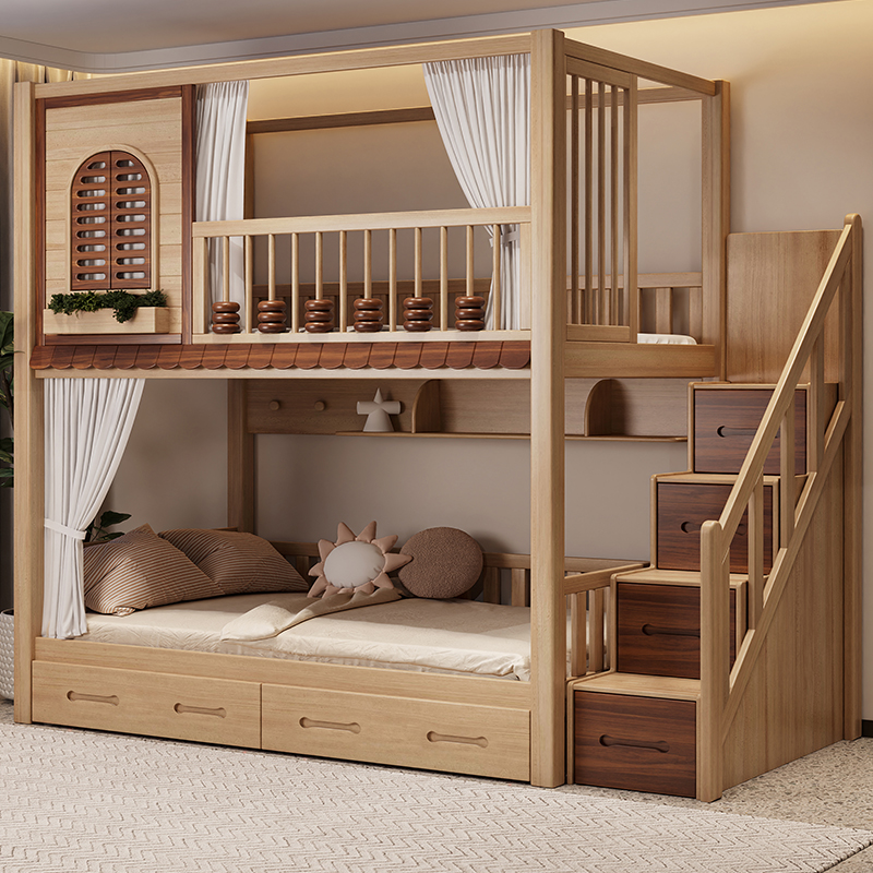 全实木儿童床上下床同宽高低床双人床上下铺大人双层床1米8高架床