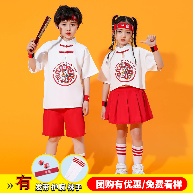 六一儿童啦啦队演出服中国风古风汉服男女童唐装古装走秀舞蹈表演