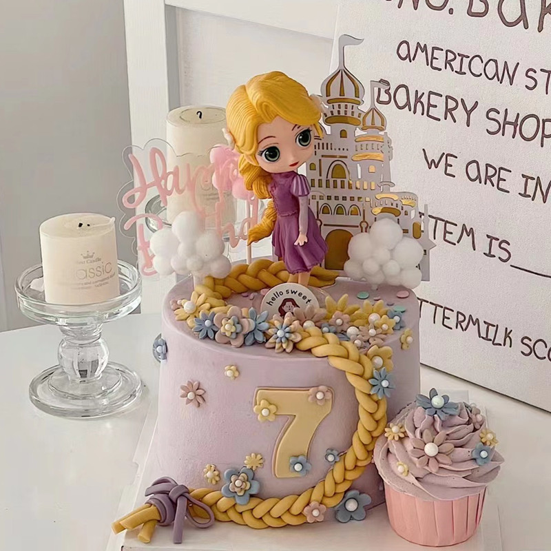 唯美实心长发公主女孩生日蛋糕装饰摆件少女心甜品台装扮城堡插件