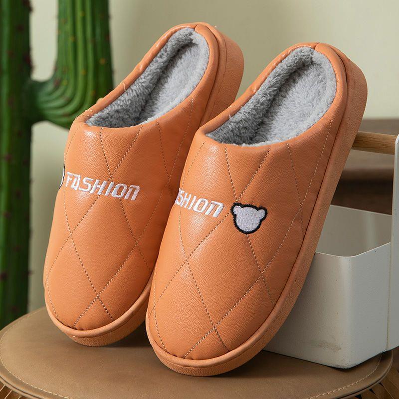 新疆西藏包邮皮拖鞋男士冬季居家室内棉拖鞋防水冬pu皮月子鞋厚底