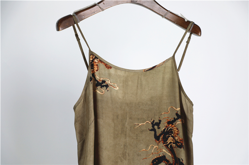 华裔设计师款 大气龙纹印花 高品质铜氨丝长款吊带连衣裙女