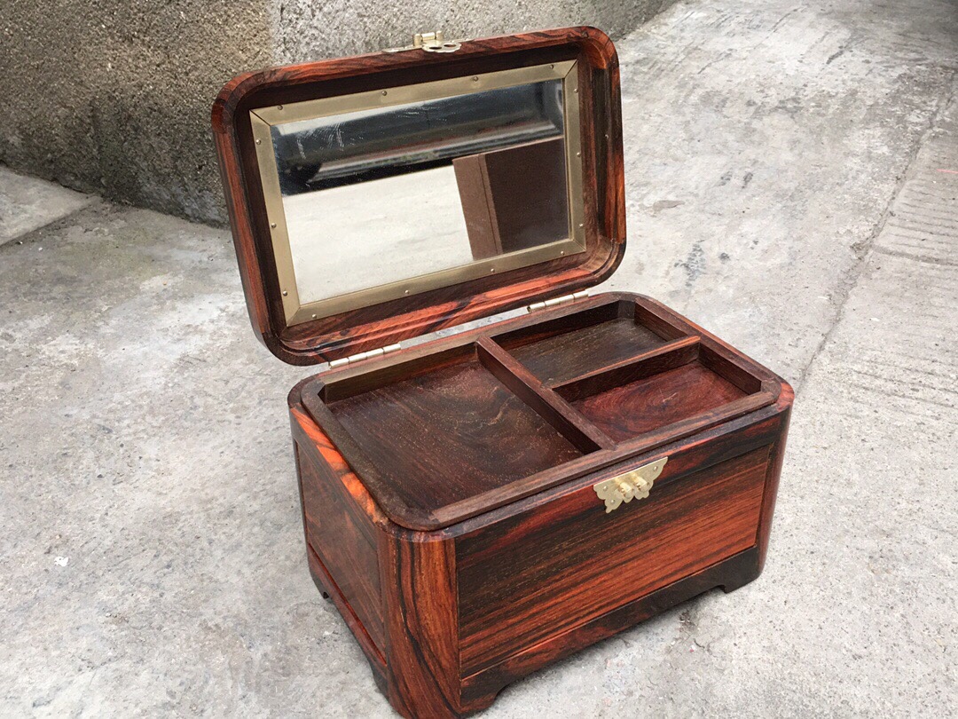 手提镜箱老挝大红酸枝里外全独板榫卯结构打磨精细精美礼品首饰盒