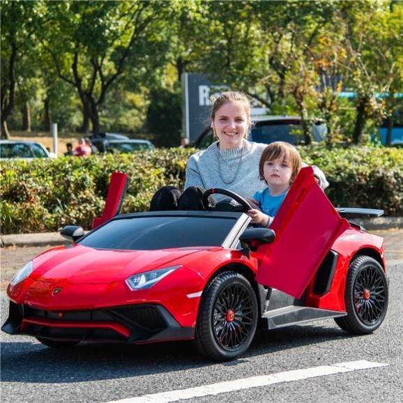 双人座兰博基尼儿童电动车汽车四轮亲子车可坐大人遥控小孩玩具车