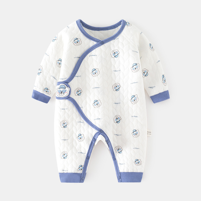 新生婴儿保暖连体衣宝宝夹棉空气层加厚爬服初生儿和尚服无骨哈衣