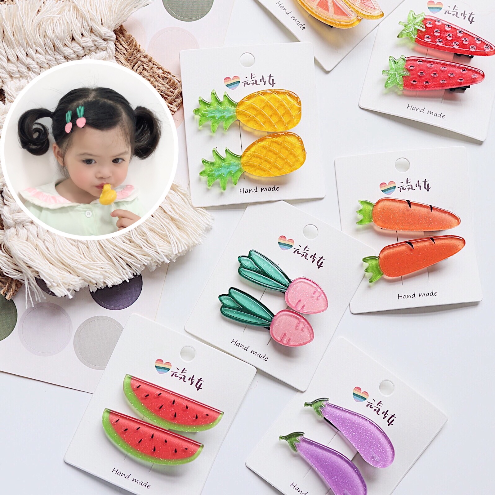 韩国儿童头饰发卡清新可爱水果发夹婴幼儿边夹草莓胡萝卜宝宝夹子