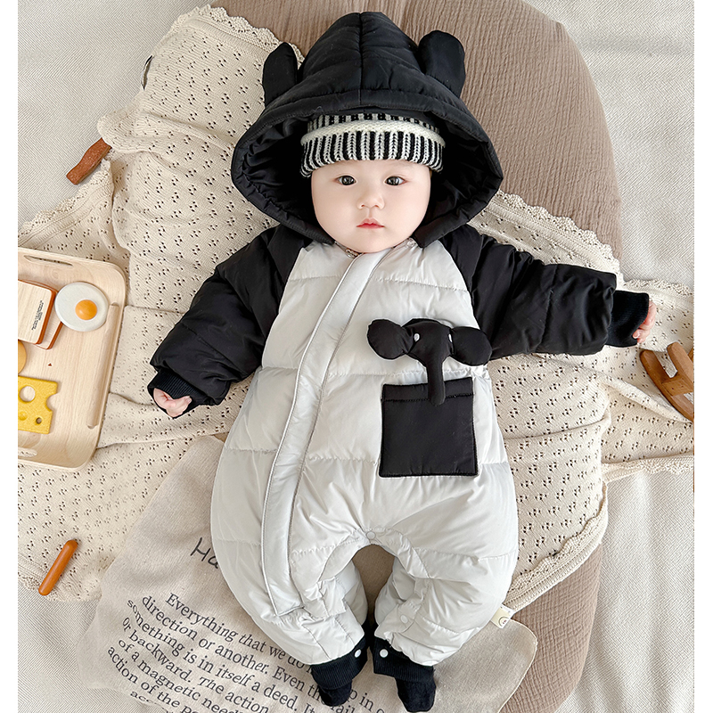 婴儿小象羽绒服保暖连体衣服冬季新款装宝宝超萌外出抱衣加绒加厚
