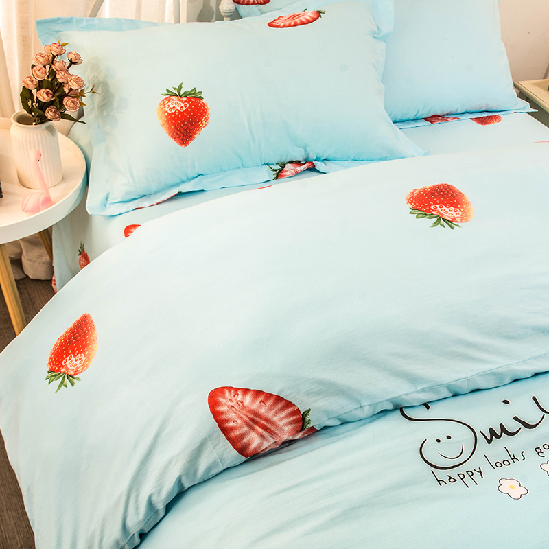 儿童床三件套全棉四件套纯棉床单床笠1.5m1.8米床草莓小清新套件